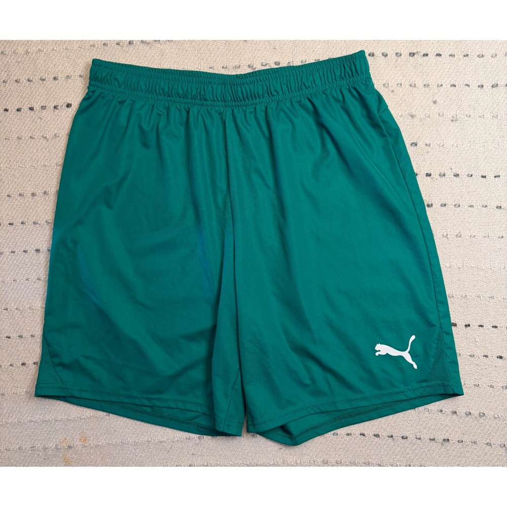 Puma Mens Athletic Soccer Shorts Teal Green Elastic Waist Size Large